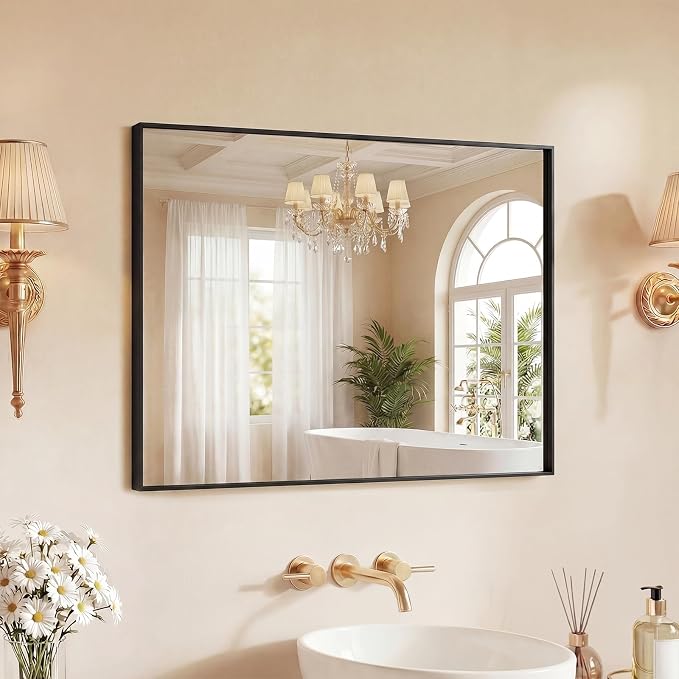 DUMOS 22"x30" Wall Mirror, Bathroom Mirrors for Over Sink, Black | Tempered Glass & Anti Rust Metal Frame, Decor for Entryway, Living Room, Bathroom, Vanity