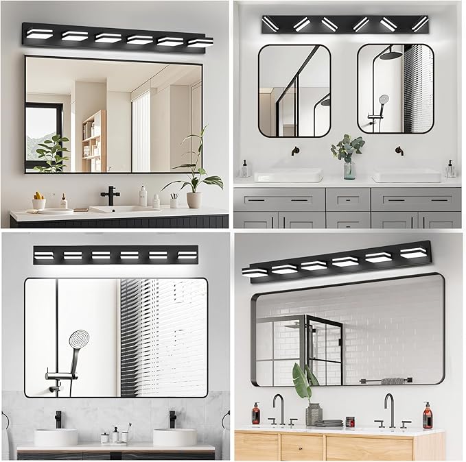 IZORRO LED Modern Bathroom Lights Fixtures(7-Light,Dimmable,360°Rotate),Matte Black Acrylic Wall Lighting,Vanity Lights for Bathroom Over Mirror - 6000k 40In (No Assembly Required)