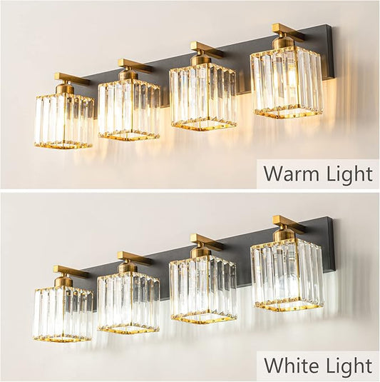 Modern Bathroom Vanity Light 4-Lights Black Gold Crystal Bathroom Wall Light Vanity Light FixturesοΌ28.34-inch Modern Minimalist Design