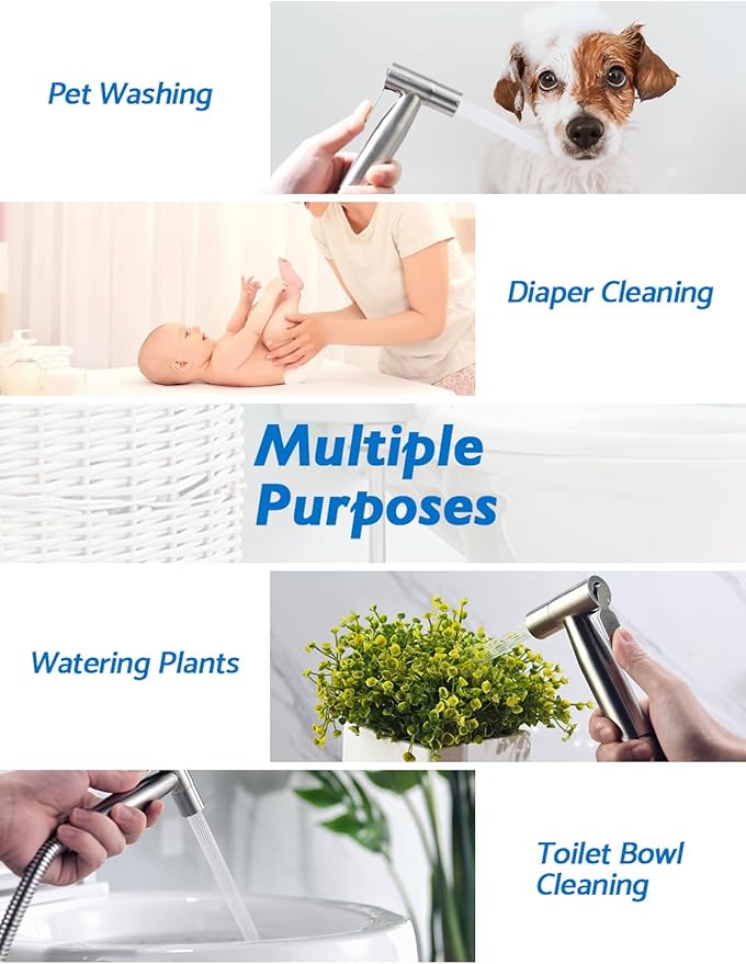 2-Pack Handheld Bidet Sprayer for Toilet, Adjustable Pressure | 2-Pack Set, Leak-Free Hose, Tank or Wall Mount, Cloth Diaper Rinse, Stainless Steel Body, Nozzle, Soft Silicone Nozzle