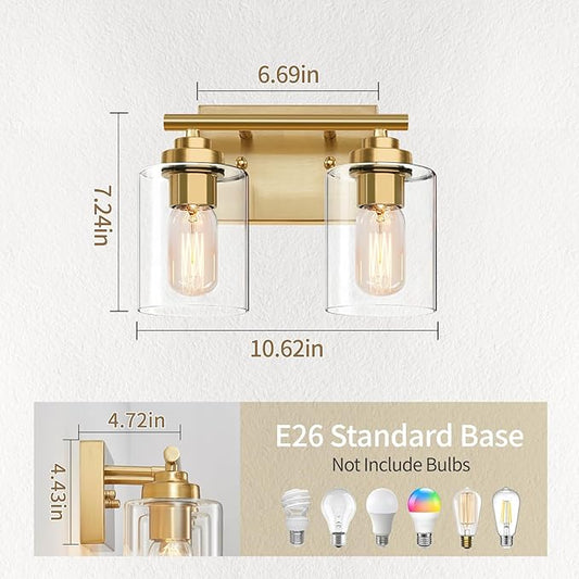 Bathroom Vanity Light Over Mirror,Bathroom Light Fixture Wall Sconce Lighting for Bedroom,Living Room (Gold, 2-Light)
