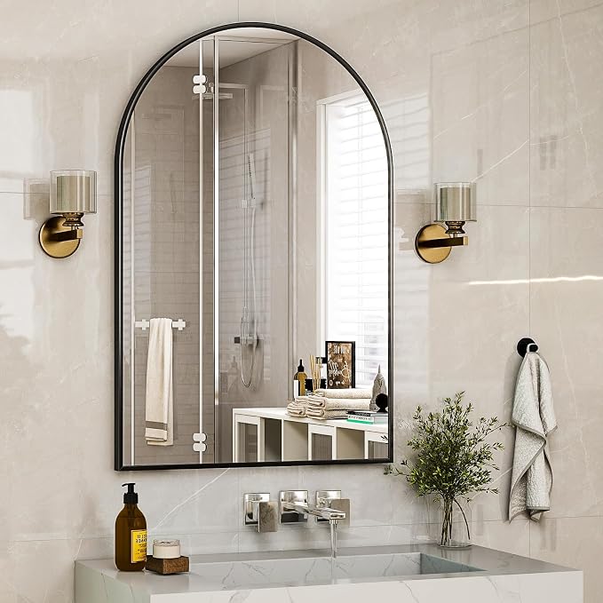 HARRITPURE Arched Wall Mirror 30"x40" Black Arch Bathroom Vanity Mirror | Metal Frame Modern Mirror for Living Room, Bedroom and Entryway Dresser Decor