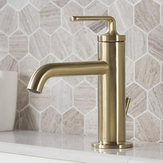 KRAUS Ramus Single Handle Bathroom Sink Faucet with Lift Rod Drain in Brushed Gold, KBF-1221BG-2PK