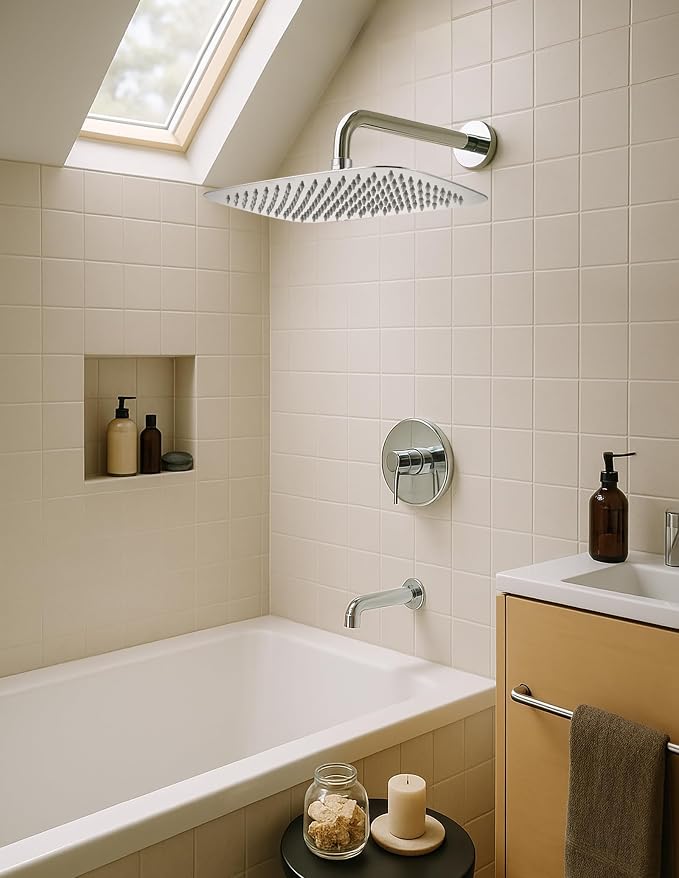 G-Promise All Metal 12 Inch Large Rain Shower Head for Ceiling or Wall | Built to Last, Rust Resistant 304 Stainless Steel, Easy to Install, Full Body Coverage Rainfall Shower Head, Daily SPA