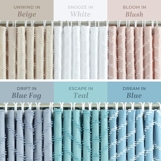 84inches Extra Long Teal Shower Curtain Boho Farmhouse Shower Curtain 72 x 84 Tufted Chevron Textured Minimalist Shower Curtains for Bathroom