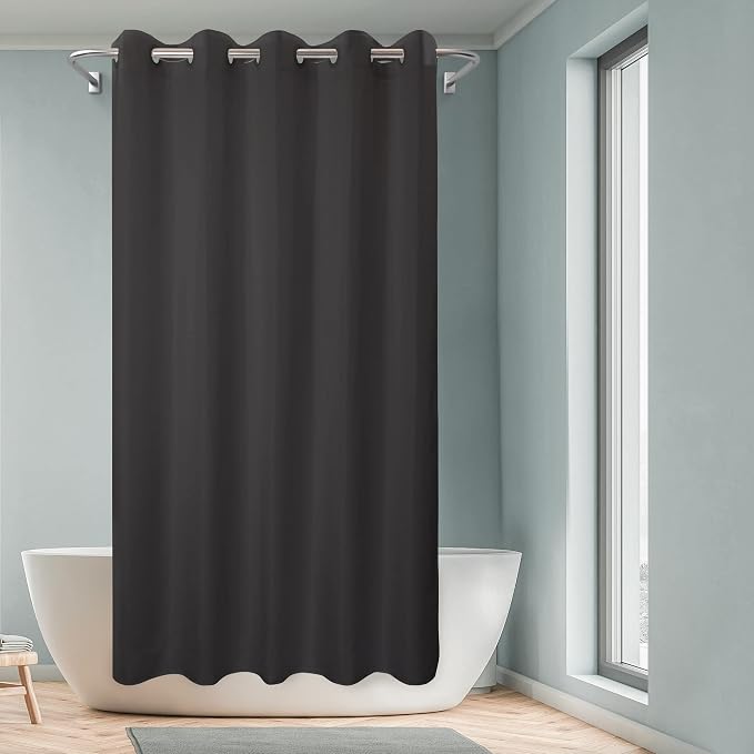 River Dream Extra Long Shower Curtain No Hooks or Liner Needed, Black | Soft Microfiber, 84" Long Fabric Shower Curtain Set Waterproof, Bottom Magnets, Machine Washable, 71W x 86H(84H)