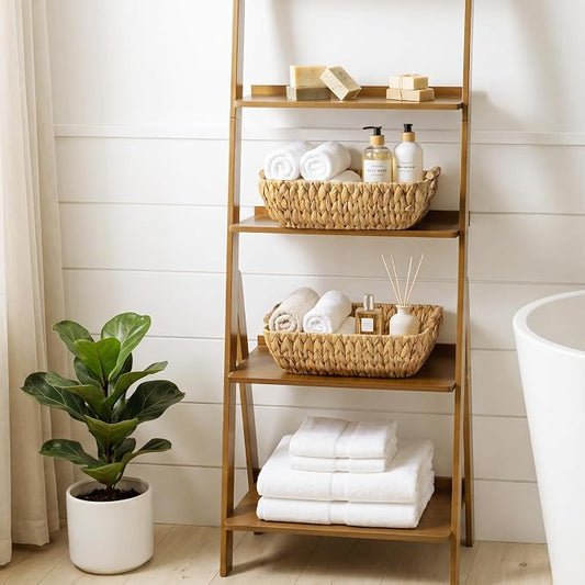 StorageWorks Wicker Baskets for Organizing, Water Hyacinth Storage Baskets | Wicker Storage Baskets for Shelves, Baskets with Wooden Handles, 2-Pack Gifts Basket for Home Decor, Hand-Woven Basket