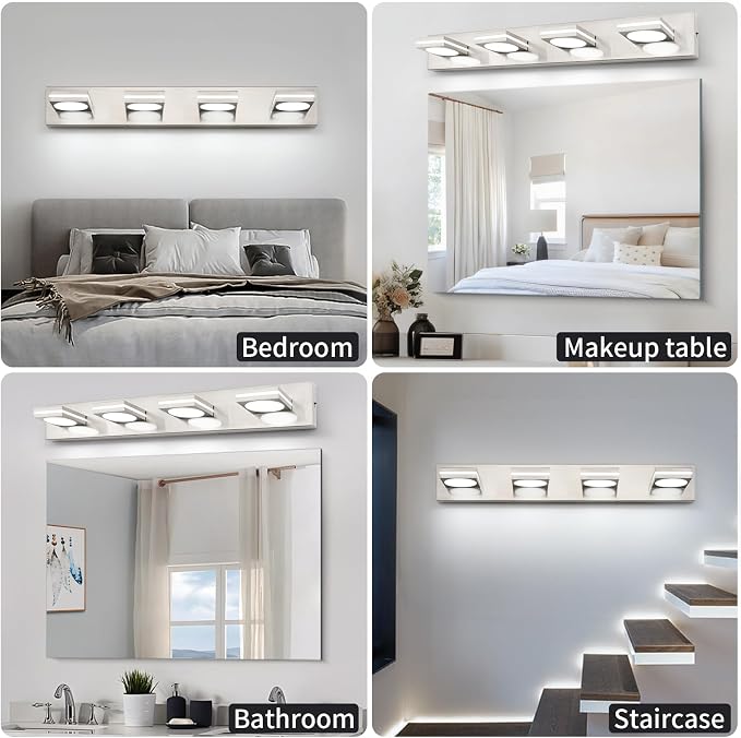 Bathroom Light Fixtures, Brushed Nickel Vanity Light Modern LED Acrylic Lighting Fixtures, Bathroom Accessories Dimmer Lamps, 3CCT, 30-inch