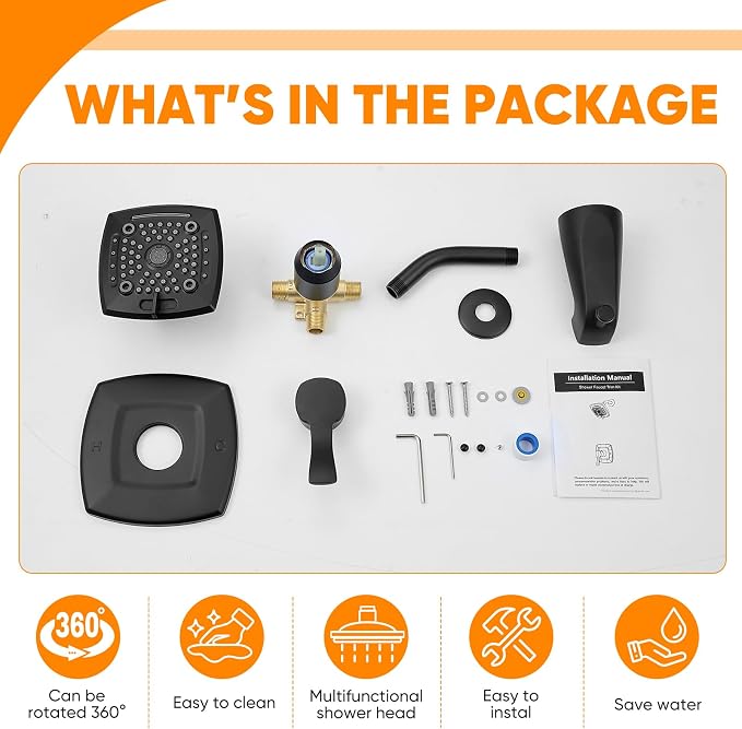 Tub Shower Faucet Set Valve Included with 6-Inch Rain Shower Head and Tub Spout Single-Handle Tub and Shower Trim Kit Matte Black