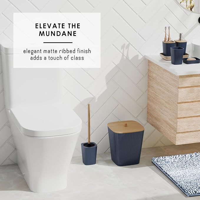 Clara Clark Bathroom Accessories Set - 27PC Bathroom Set with Adhesive Corner Shower Caddy Hanging, Bathroom Sets with Shower Curtain and Rugs, Ombre Navy Shower Curtain Set with Bathroom Trash Can | 27 Piece Ombre Navy Bathroom Sets with Shower Curtai...
