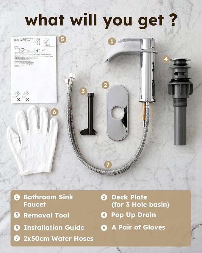 Waterfall Bathroom Faucet Chrome: WOWOW Modern Single Handle Bathroom Faucets for 1 or 3 Hole Bathroom Sink Faucet Mixer Tap Washbasin Faucet with Deck, Pop-up Drain and Supply Hoses