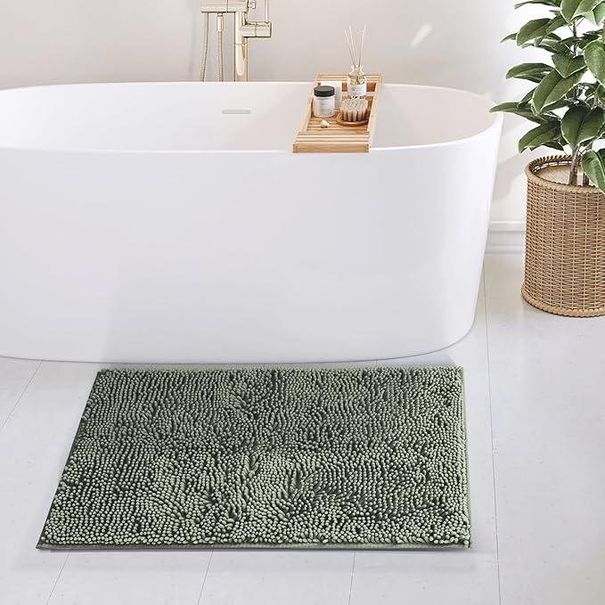 Hearth & Harbor Bathroom Rugs, Chenille Bath Mat - Machine Washable Bath Mats for Bathroom Non-Slip Backing Rubber, Quick Dry Bathroom Mat