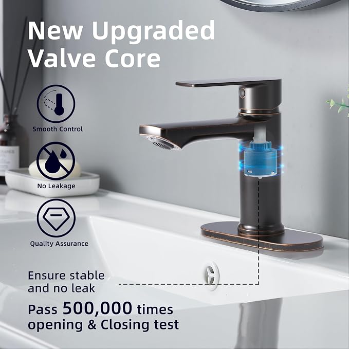 BELZ Bronze Bathroom Faucet, Lead-Free 1 or 3 Hole (4") Vanity Sink Faucet | NSF372 Compliant, Anti-corrosion Coating, 6'' Single Handle Sink Faucet with pop-up drain & hot/cold hoses, Easy DIY Install