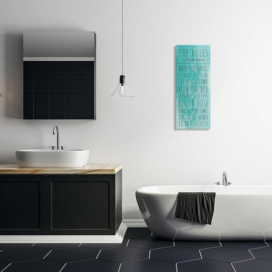 Stupell Industries Bathroom The Rules Turquoise Canvas Wall Art, 13x30, Multi-Color