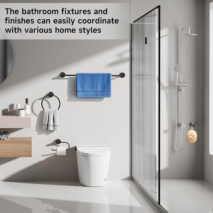 Formosa Design Hardware Classic 4-Piece Bathroom Accessories Set, 24-inch Towel Bar, Toilet Paper Holder, Towel Ring, and Robe Hook, Durable Zinc Alloy & Stainless Steel, (Oil Rubbed Bronze Finish)