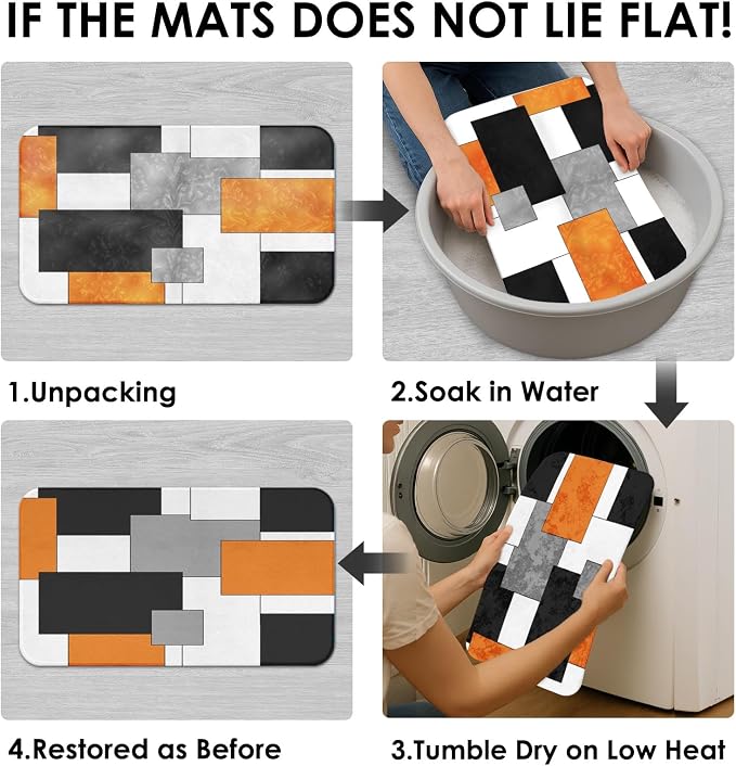 Bathroom Sets with Shower Curtain and Rugs, 4 Pcs, Geometric | Checkered Modern Abstract Orange Bathroom Decor Set with Toilet Lid Cover, Non-Slip Bath Mats and Accessories 12 Hooks