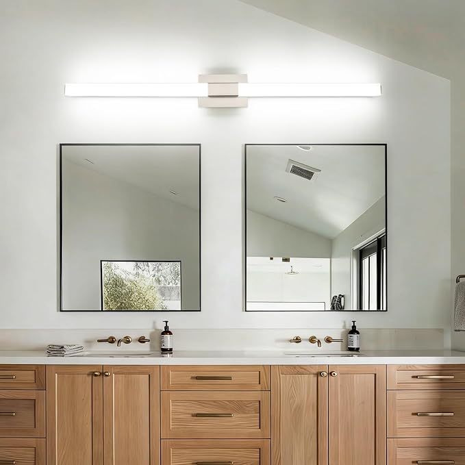 Brushed Nickel Dimmable Vanity Light - Extra Long Modern Bathroom Light Fixtures Over Mirror 28W Brightness IP44 Waterproof