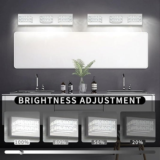 OKELI Bathroom Crystal Vanity Light Fixtures, Modern LED Vanity Light for Bathroom, 3 Lights Crystal Mirror Front Lamp, 6000K Cool White, 18W, Dia 22 Inch ETL Listed