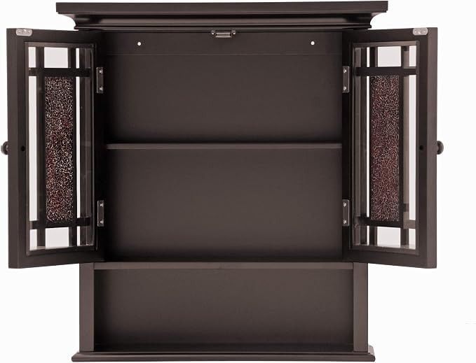 Teamson Home Windsor Over The Toilet Removable Wall Medicine Cabinet with 1 Fixed and 1 Adjustable Shelves 3 Storage Spaces 2 Glass Mosaic Doors and Rubbed Bronze-Finished Knobs, Dark Espresso | Crown Molding, Wall Mounted Over the Toilet Storage, Open...