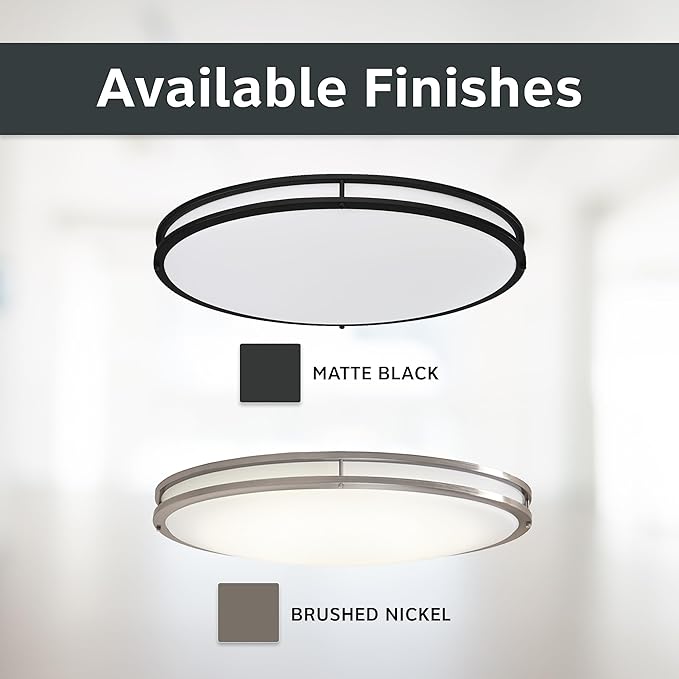Designers Fountain Flush Mount Ceiling Light, 24 Inch Oval LED Lighting Fixture for Kitchen, Bedroom, Bathroom, and Hallway, Dimmable, 2800 Lumens, 3000K/4000K/5000K, Matte Black, EV1424C3C-43