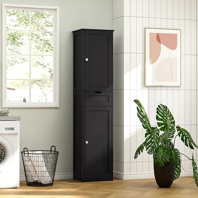 Iwell 67" H Bathroom Storage Cabinet, Tall Bathroom Cabinet | Narrow Storage Cabinet with Doors and Drawer, Adjustable Shelves, Floor Cabinet for Bathroom, Living Room, Kitchen