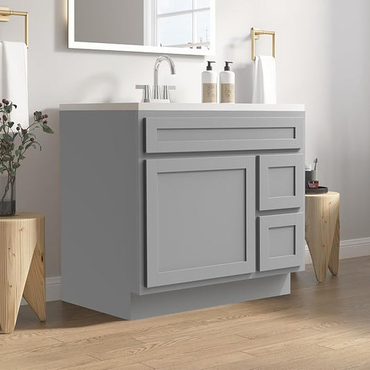 Vanity Art 36 Inch Single Bathroom Vanity Base Only Cabinet Rustic Bathroom Vanity with Drawers, Sturdy Floor Mounted Storage Cabinet Organizer for Bedroom, Living Room, Kitchen, Grey