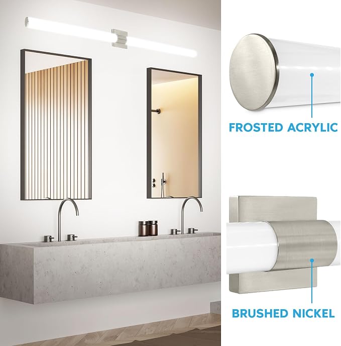 LUXRITE LED Bathroom Vanity Light Fixtures 48 Inch Brushed Nickel 5 CCT 2700K-5000K Selectable Over Mirror Vanity Lights Modern Wall Light Bar 38W 3000 Lumens CRI 90 Dimmable Damp Rated ETL Listed