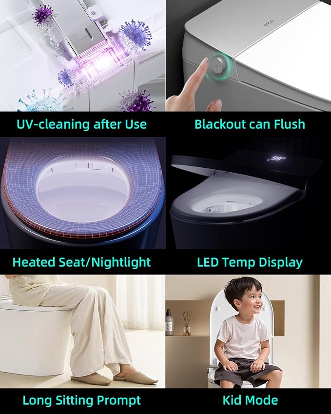 EPLO X9 Smart Toilet with Tank&Pump Auto Open Heated Seat Foam Shield Bidet | 17.7" Comfort ADA Seat Height-Elderly Friendly ,Quiet Flush,6S Quick Flush,High-Speed Dryer,Warm Wash,Foot Sensor Operation