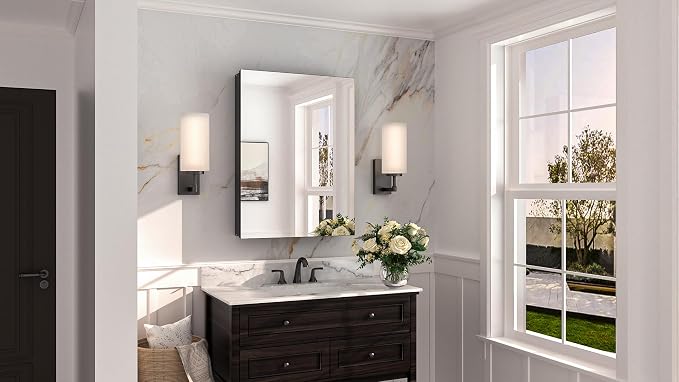 Keonjinn Black Medicine Cabinet with Mirror 24" x 32", Adjustable Shelves | Assembly Needed, Wall Mount/Recessed, Safe Tempered Glass with NO Distortion, Soft Close with DTC Hinges, Lightweight