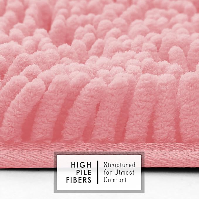 Hearth & Harbor Bathroom Rugs, Chenille Bath Mat - Machine Washable Bath Mats for Bathroom Non-Slip Backing Rubber, Quick Dry Bathroom Mat, 26 x 44 - Pink