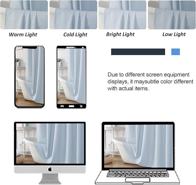 Glacier Blue Shower Curtain for Bathroom 96 Inches Extra Long, Elegant 3D Embossed Textured Fabric Shower Curtains, Water Repellent, Machine Washable, Hotel Style, 72" W x 96" L, Glacier Blue