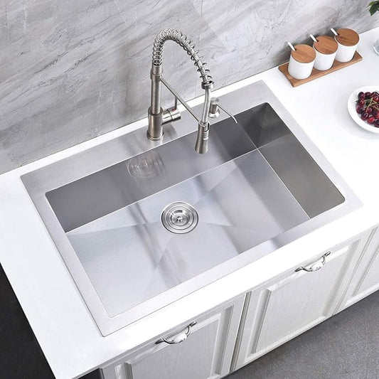KINGO HOME 28 Inch Drop in Kitchen Sink, 304 Stainless Steel Single Bowl Basin, Top Mount 16 Gauge 28x18 Inch Brushed Nickel Dishwasher Sinks for Workstation, RV, Laundry, Commercial and Bar Sink