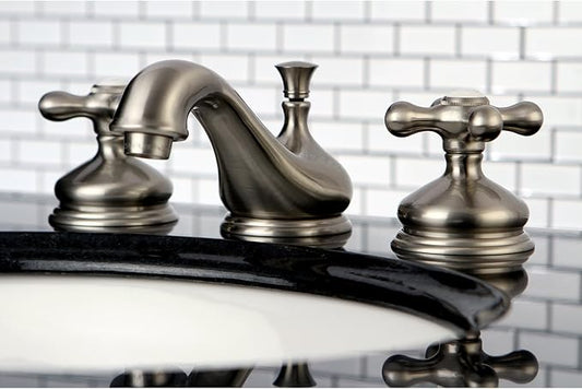 Kingston Brass KS1168AX Heritage Widespread Lavatory Faucet with Metal Cross Handle, Brushed Nickel