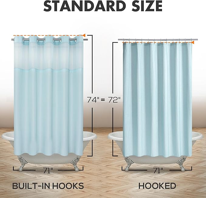 River Dream No Hook Shower Curtain with Snap-in Liner Set, Blue, 71x74 | Snap on/off Waterproof PEVA Liner, See Through Top Window, Slub Textured, Hotel Style Shower Curtain Set, Standard Size