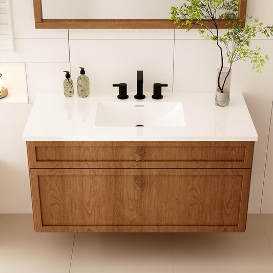 48 in. W x 22 in. D Single Sink Bathroom Vanity Top with Integrated Resin Basin, Stain-Resistant & Scratch-Resistant Bathroom Countertop, Without Matte Black Faucet & Pop up-Drain, White