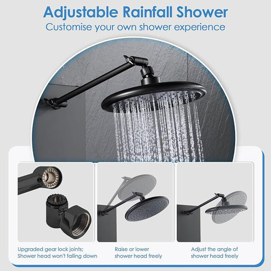 ROVOGO Shower Panel Tower System Stainless Steel, 43.3 Inch, Matte Black | Height Adjustable Shower Arm, Self-Cleaning Shower Head, 5-Setting Handheld, 6 Body Jets, W/ Brass Mixing and Diverter Valve