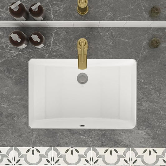 Mocoloo Undermount Bathroom Sink 21x14 Inch White Bathroom Ceramic Sink Undermount Rectangular Vanity Sinks White Porcelain Lavatory Hand Basin Under Counter with Overflow Drain