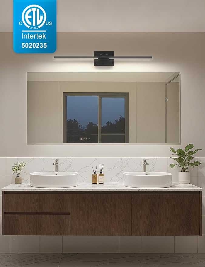 31.5 Inch Modern Bathroom Light Fixture, 28W 5CCT Dimmable LED Black Bathroom Vanity Lights Over Mirror, Vanity Lights for Bathrooms Restroom Mirror- ETL Certified