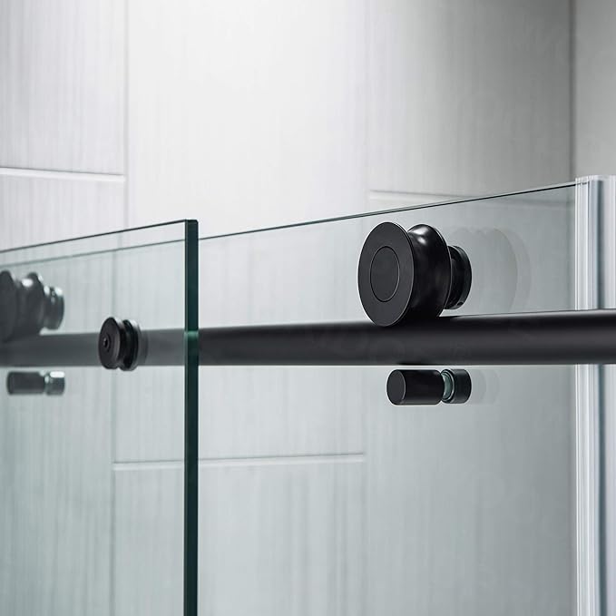 Woodbridge Frameless Bathtub Shower Doors 56-60" Width x 62" Height with 3/8"(10mm) Clear Tempered Glass in Matte Black Finish