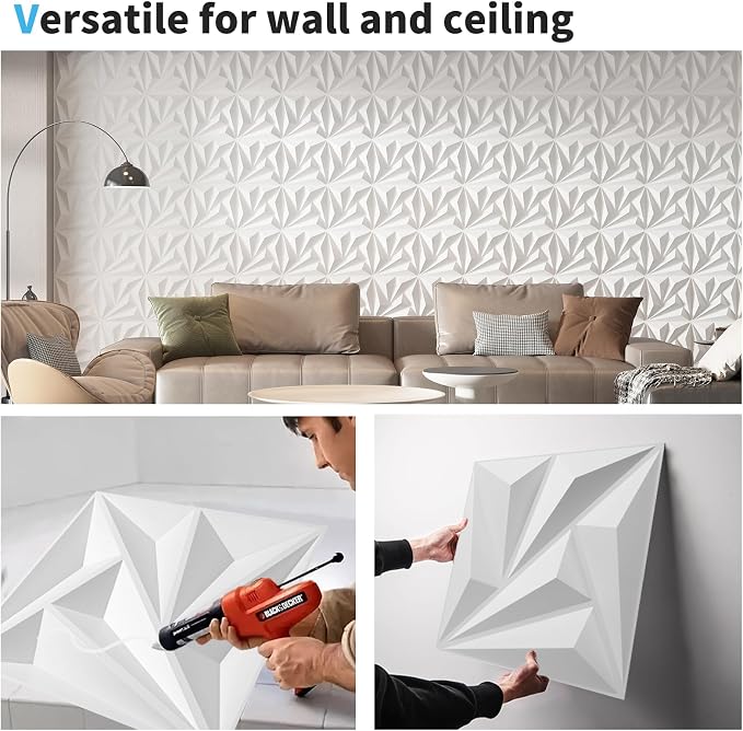 Art3d 20 Pack Decorative 3D Wall Panels, 19 Sq.feet PVC Interior Wall Décor, 11.8"x11.8", White