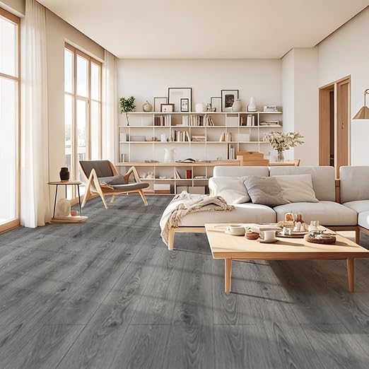 Art3d 15 Sq.ft Peel and Stick Floor Tiles, 10Pcs Luxury Vinyl Plank Flooring Wood Look, 36" Γ 6" Adhesive and Waterproof Tile Sticker for Bedroom, Living Room, Kitchen, Gray