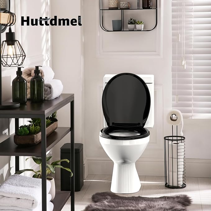 Toilet Seat Rround 16.5inch Soft Close, Toilet Lid Round PP Material Safe & Easy Clean & Quick Installation, Sturdy Accessories Never Loosen, 2 Years Support, Black…