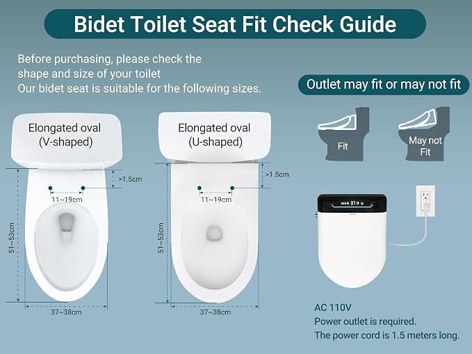 MEJE #001U-Electric Bidet Seat for Elongated Toilets with Remote and LED Display,Auto Open and Close,Heated Toilet Seat (White)