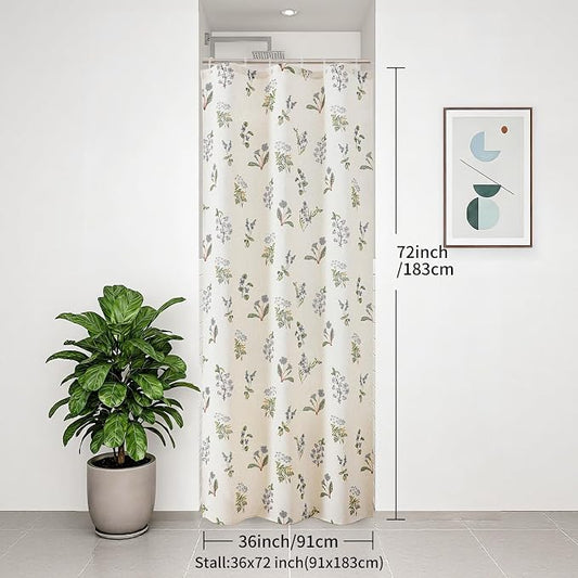 Colorful Star Farmhouse Floral Linen Shower Curtain, Vintage Boho Shower Curtain for Bathroom, French Country Pattern Waterproof Bathroom Curtains, 36" W x 72" L