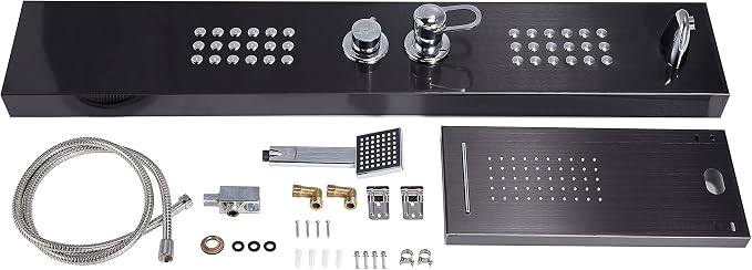 Delavin Multi Fuction Shower Panel, Shower Tower, Rainfall Waterfall Stainless Steel Shower Panel Tower System, Full Body Shower System with Body Jets, Tub Spout, Handheld Shower, Brushed Black | Stainless Steel, Rainfall Waterfall, Body Jets, Tub Spou...