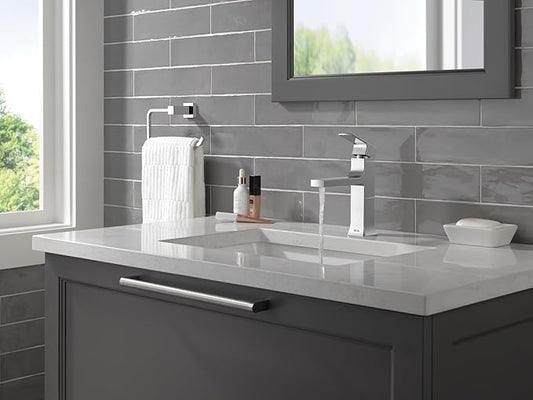 Delta Velum Chrome Bathroom Faucet 1 Hole, Single Hole Bathroom Sink Faucet for Vanity, Metal Push-Pop Drain Assembly, Chrome 537-MPU-DST