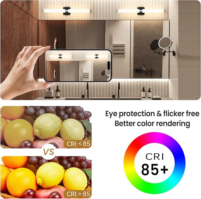 Black Bathroom Vanity Light Fixtures, 31 inch Modern Bathroom Light Fixtures Over Mirror Sconce Lighting 28W 3000K LED Dimmable Vanity Light Bar for Mirror Bedroom Living Room