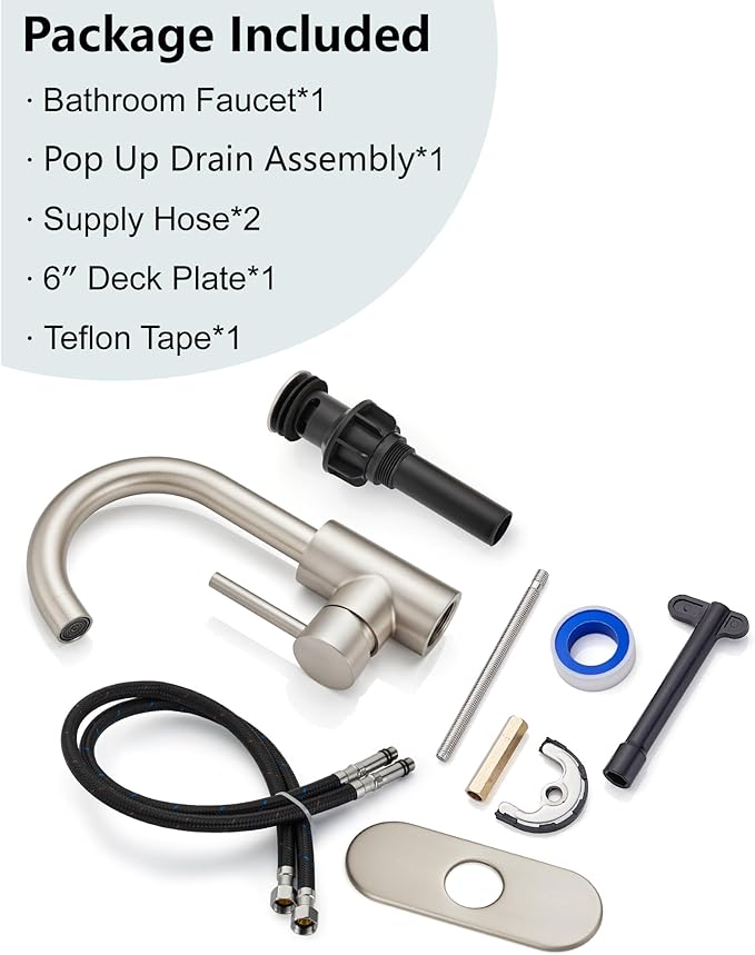 Midanya Single Hole Bathroom Faucet 1 Hole Bar Sink Faucet Suitable for Kitchen RV Vanity,304 Stainless Steel 360° Swivel Spout with Deck Plate and Pop-up Drain,Brushed Nickel