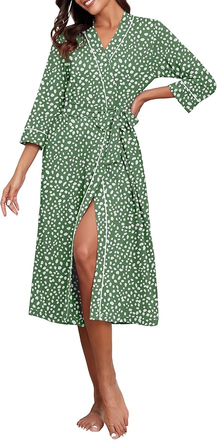 PrinStory Womens Robe Long Knit Bathrobe Lightweight Soft Robes Ladies Bath Robe