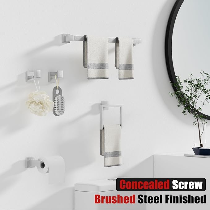 5-Pieces Brushed Nickel Bathroom Accessories Set 23.6 Inch Towel Bar Set. | SUS 304 Stainless Steel Bathroom Hardware Set Towel Racks for Bathroom, Robe Towel Hooks, Toilet Paper Holder Wall Mounted.